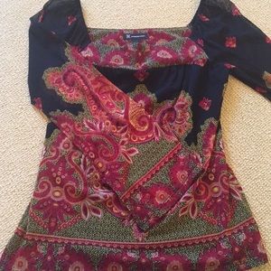 INC black and red sheer sleeve blouse